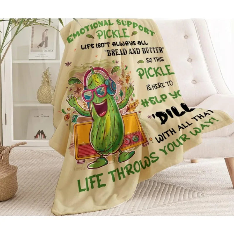 Emotional Support Pickle Blanket Funny Fruit Blanket with Playful Message, Perfect Gift for Friends Women Men, Room Home Decor