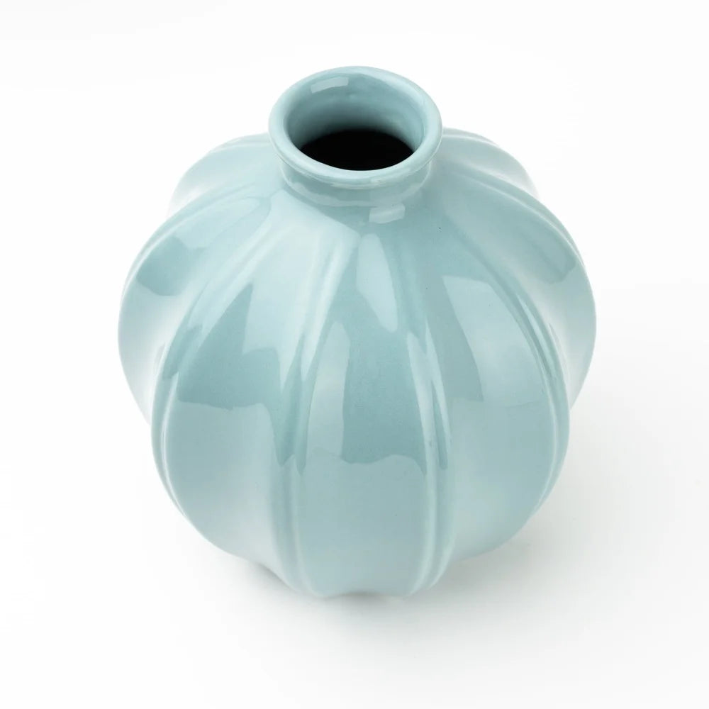 Blue Ceramic Oval Vase Decorative Piece Indoor Display Home Accent Flower Arrangement