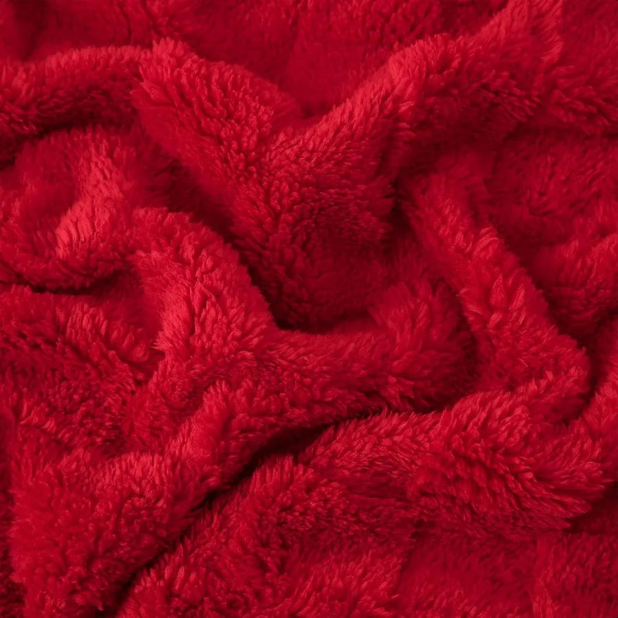 Red Fleece Throw Blanket 50×60 for Couch Sofa Beder Soft Cozy Plush Microfiber Flannel Blanket with 3D Checkered Design Lightwe