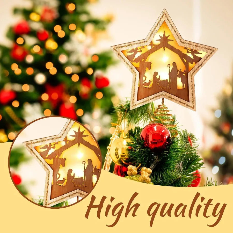 9.2 x 7.8 Inch Nativity Christmas Tree Topper Star with LED Light for Religious Christian Party Decoration Ideal for Tabletop D