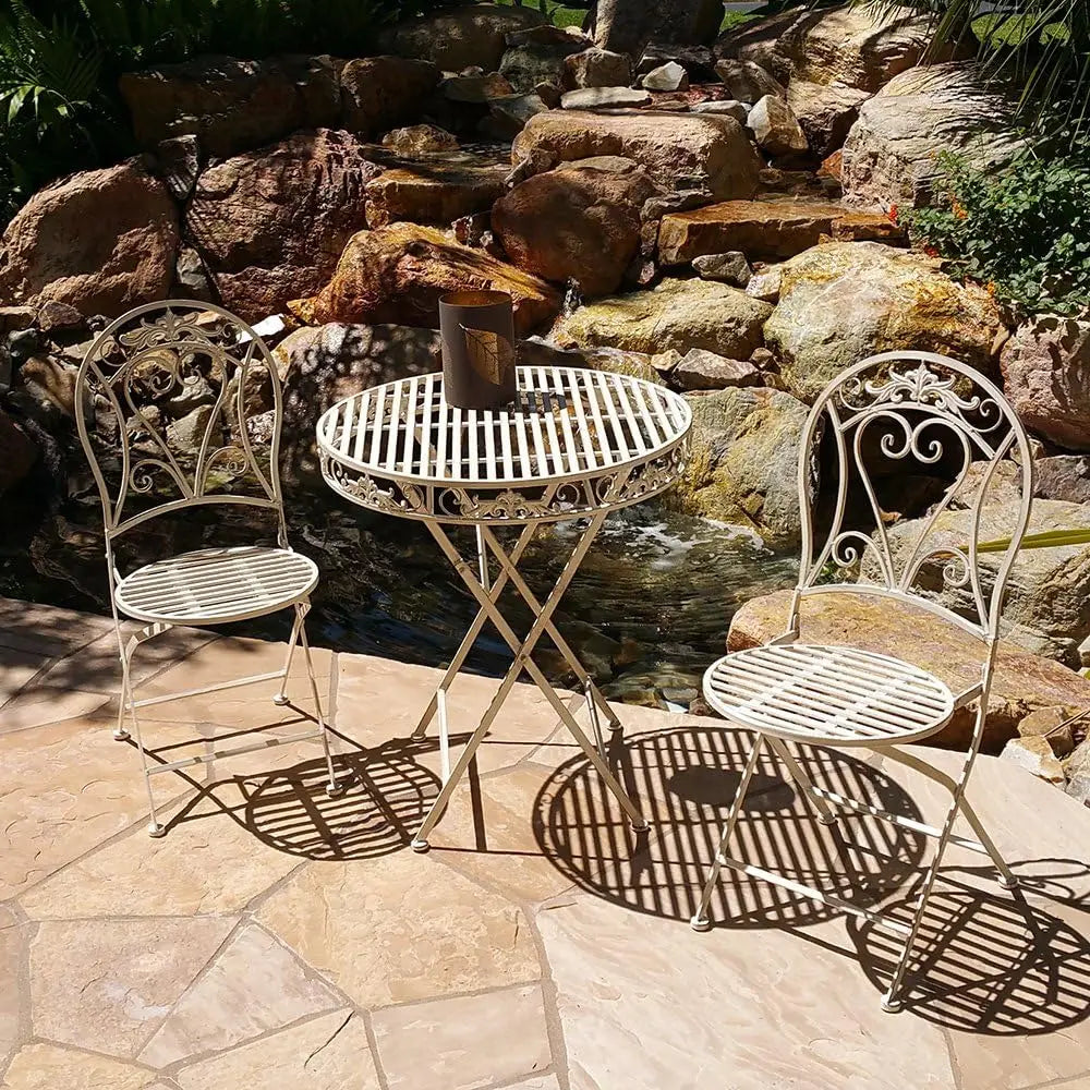 Versailles Antiqued Iron 3pc Folding Bistro Set - Outdoor Conversation Set