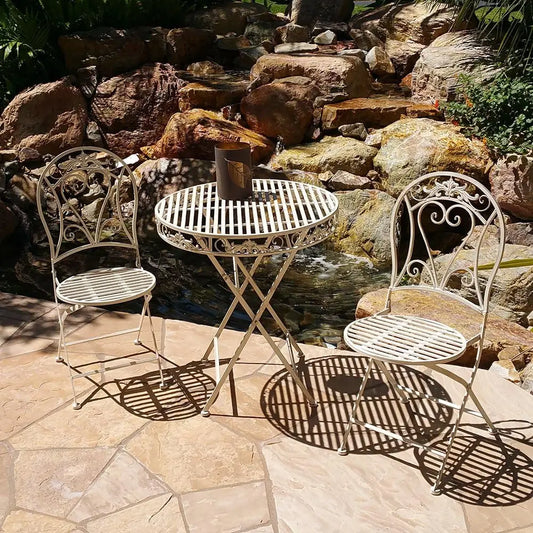 Versailles Antiqued Iron 3pc Folding Bistro Set - Outdoor Conversation Set