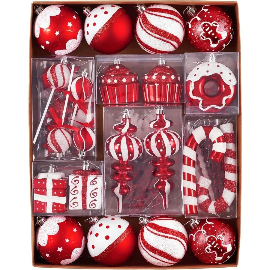 Valery Madelyn Christmas Ball Ornaments Set 80ct Candy Cane Red and White Shatterproof Christmas Tree Decorations for Holiday C