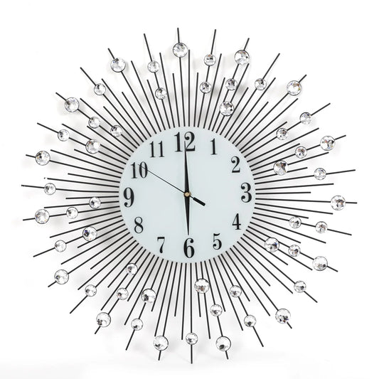 Stylish Wall Clock with Acrylic Diamonds, Vintage Metal Crystal Sunburst Wall Clock Luxury Diamond Modern Wall Clock 60cm