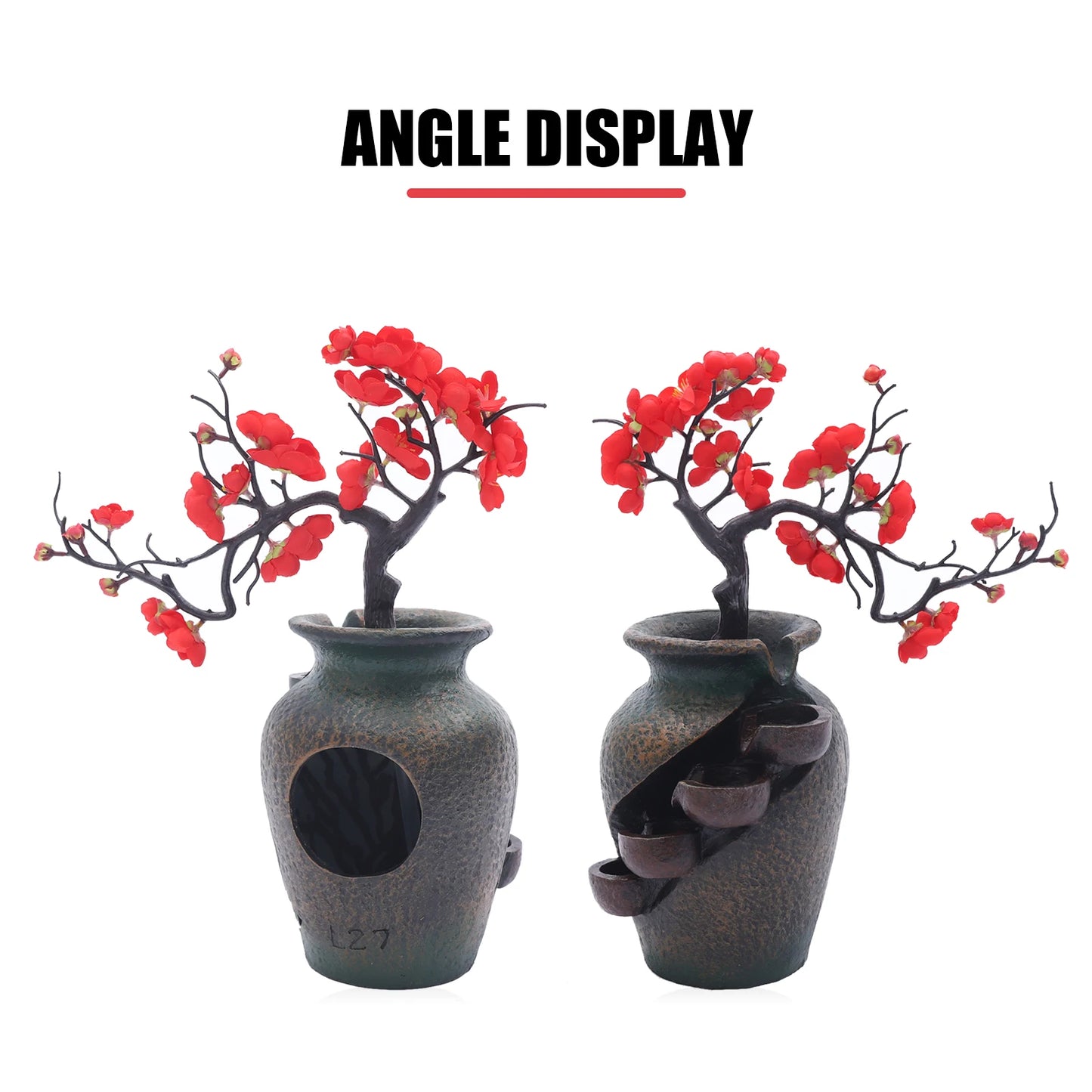 Tabletop Fountain, Waterfall Vase Fountain, Tabletop Water Fountains with Simulation Tree Flowers for Living Rooms, Offices