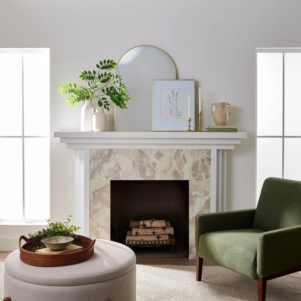 Arch Metal Wall Mirror 24x34 Gold Finish Vertical Display Stylish Home Décor Wall-Mountable Hangers Included Decorative Accent