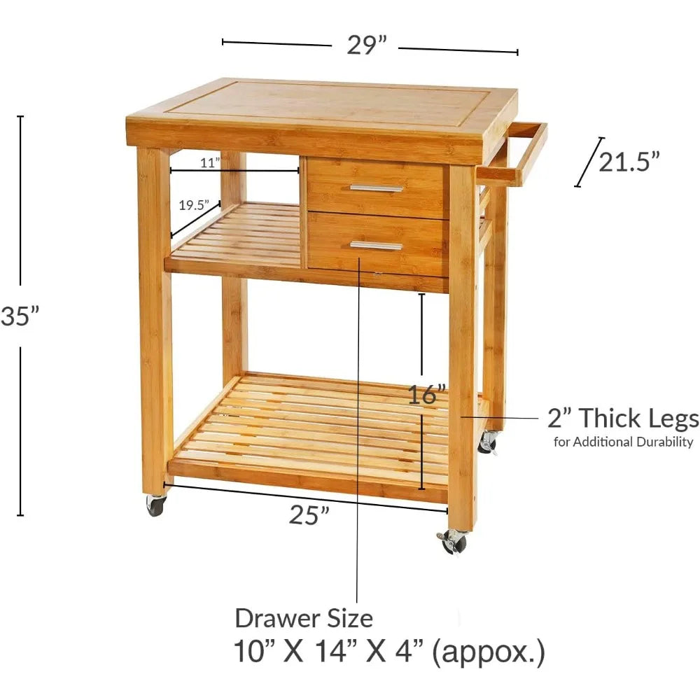 Rolling Kitchen Island Cart with Drawers Shelves, Towel Rack, Locking Casters, Butcher Block Food Prepping Cart Trolley on Whee