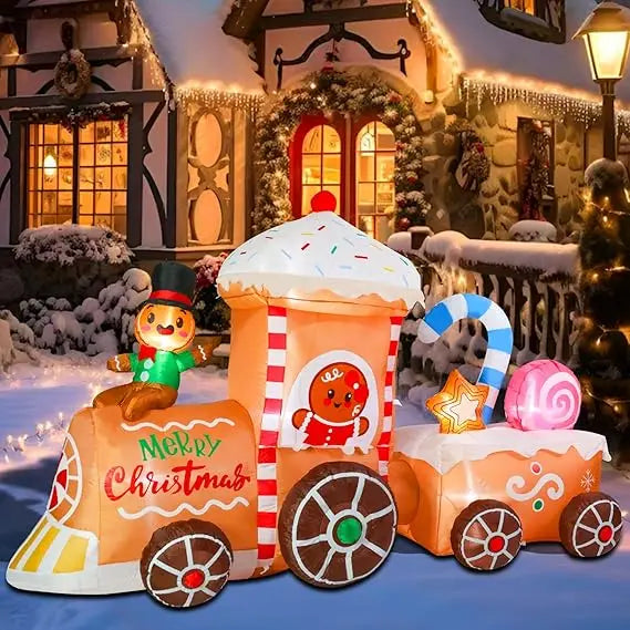 Christmas Inflatables Outdoor Decoration Inflatable Train with Gingerbread Candy Cane Giant Outdoor Indoor Blow Up LED Lighted U