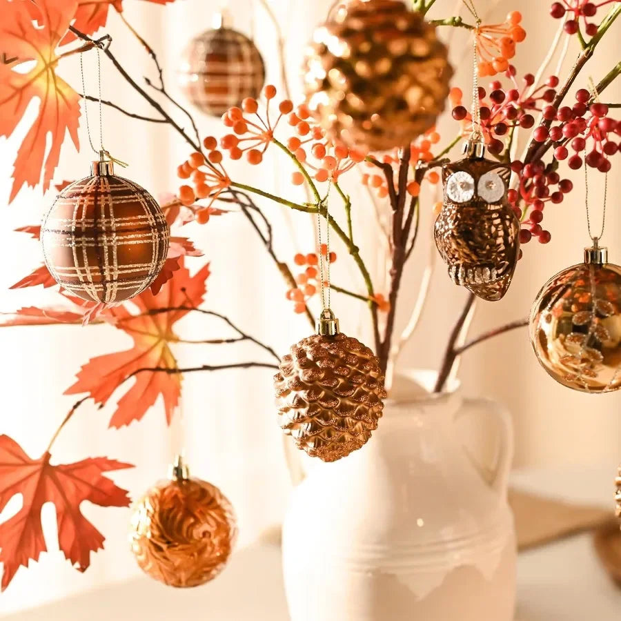 Valery Madelyn Fall Ornaments for Christmas Trees 70ct Bronze Copper and Gold Shatterproof Christmas Tree Decorations Woodland