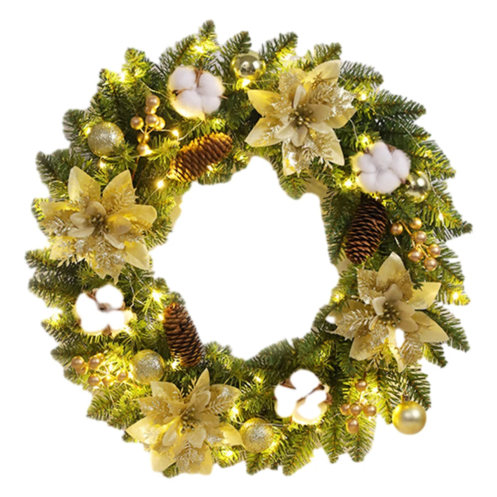 Christmas Round Wreath with Spruce Pine Cones Berry Ball 40CM Hanging Garlands Realistic PVC Light Up for Wall Front Door Window