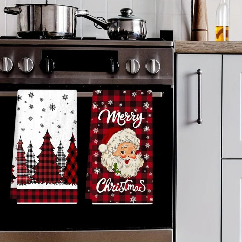 2pcs Christmas Kitchen Towels Merry Christmas Party Decoration 2025 Xmas Santa Claus Dish Towel Navidad Natal New Year Gift 2026