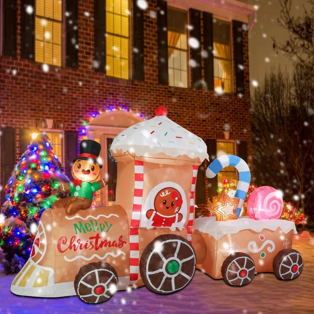 Christmas Inflatables Outdoor Decoration Inflatable Train with Gingerbread Candy Cane Giant Outdoor Indoor Blow Up LED Lighted U