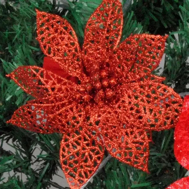 10Pc 6''(10cm) Glitter Hollow Artificial Flower for Children Birthday Party Decoration New Year Christmas Decor for Home Orchid
