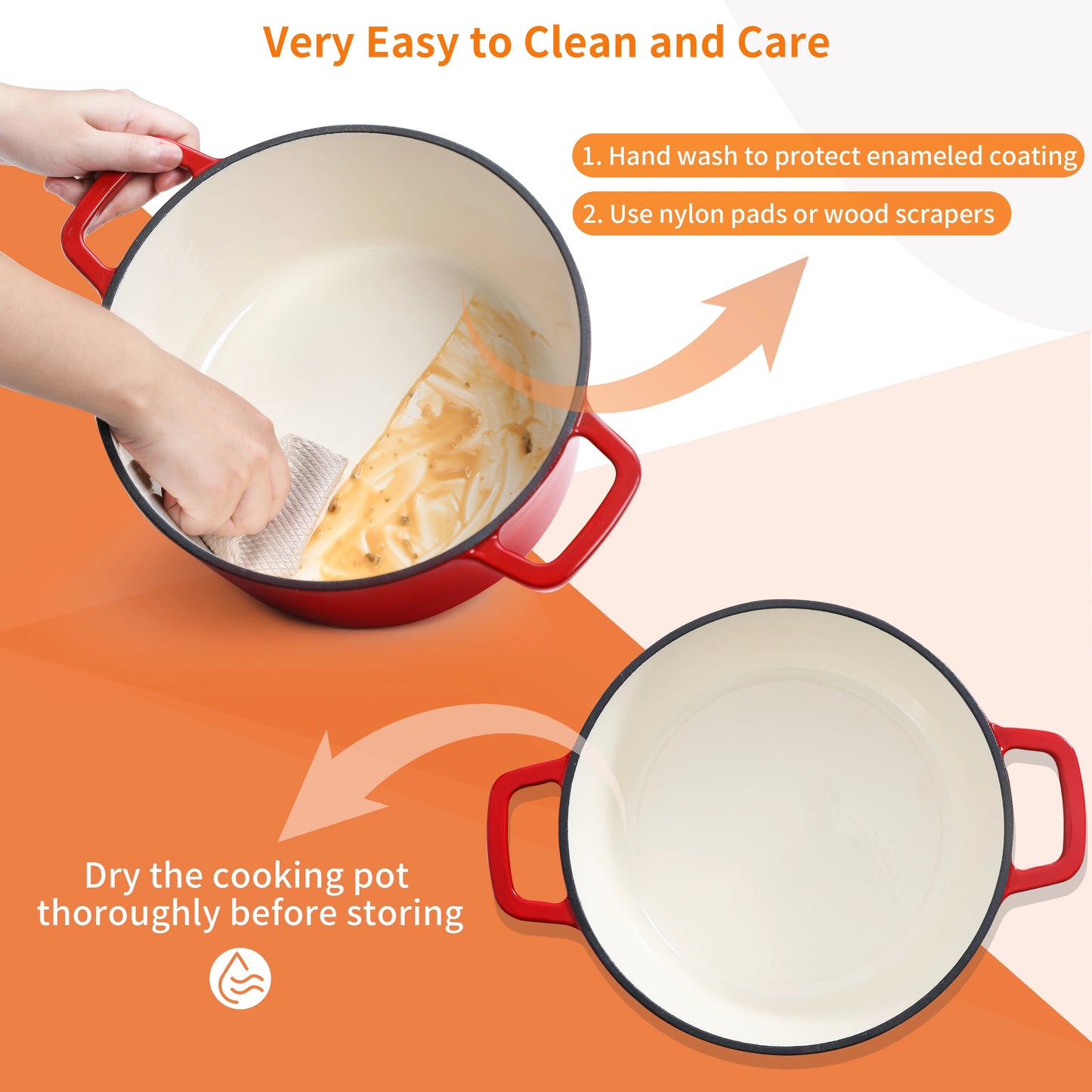 Velaze Dutch Oven 5L Cast Iron Pot with Stainless Steel Knob Lid, Naturally Non-Stick Enamelled Casserole 23cm 3 color Option