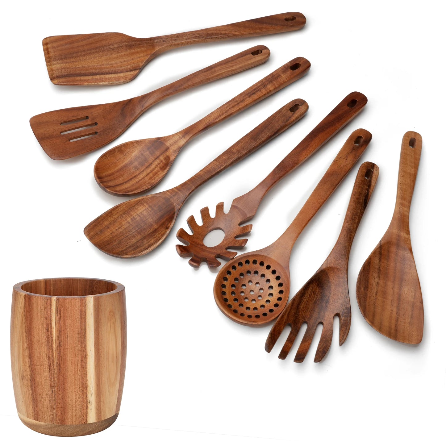 9PCS Kitchen Utensils Set - Wooden Spoons for Cooking- Wooden Spoons, Spatula Set, Slotted Spoon - Handmade Wooden Spoon Set