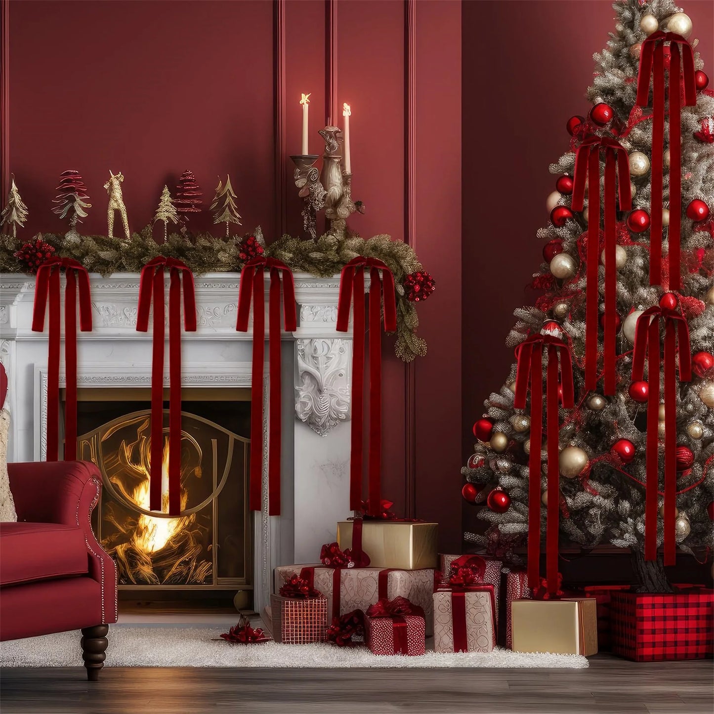 Luxurious Red Velvet Bow with Gold Trim for Christmas Wreath Tree Topper Gift Wrapping Front Door Fireplace Party Decor