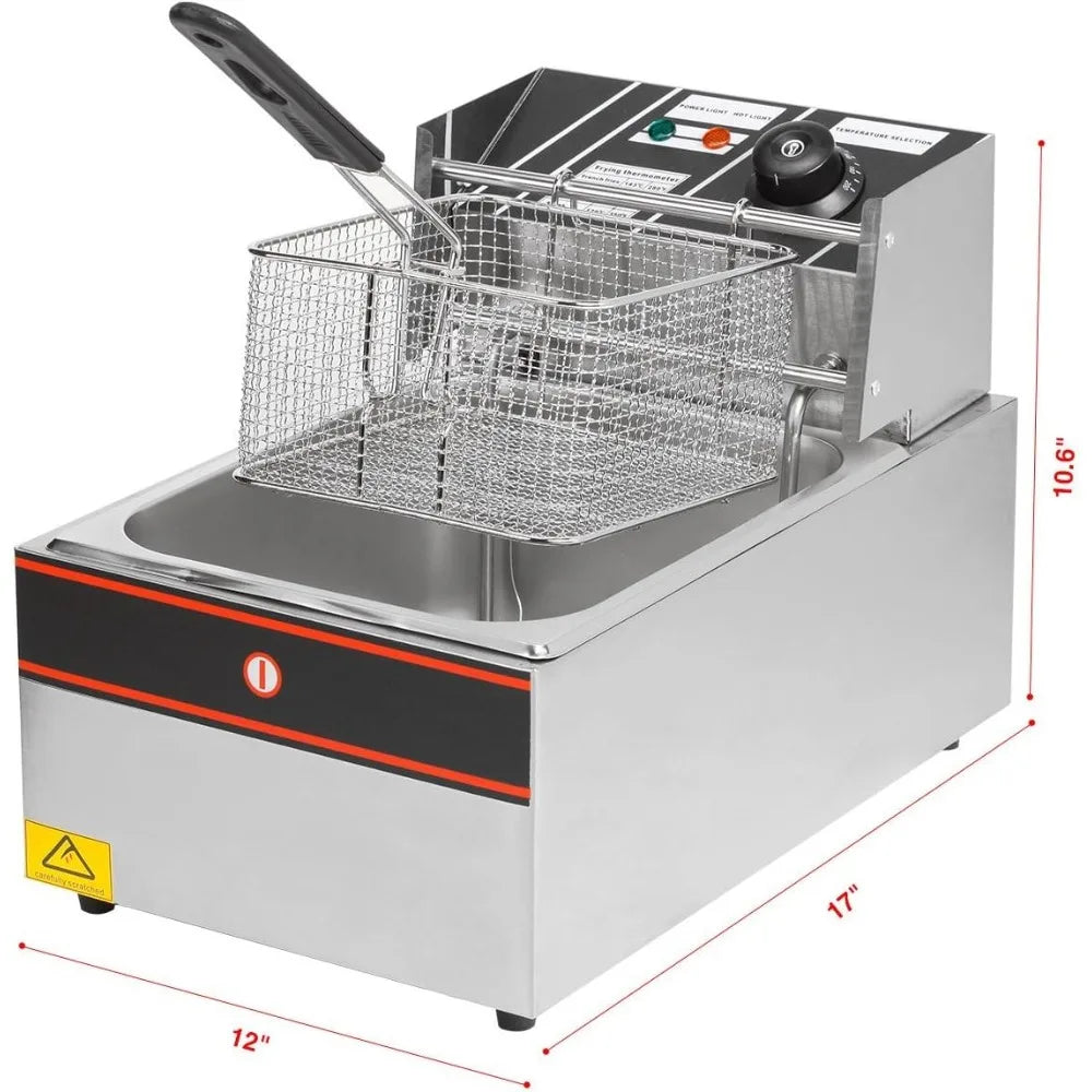 Professional 6-Liter Tabletop Electric Deep Fryer, 2500W, with Frying Basket for Restaurant Kitchen Use