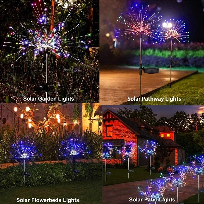 Solar Garden Lights, Firework Light Outdoor 360 LED Solar Waterproof Decorative Starburst Lights Landscape Lamp 18 Hours