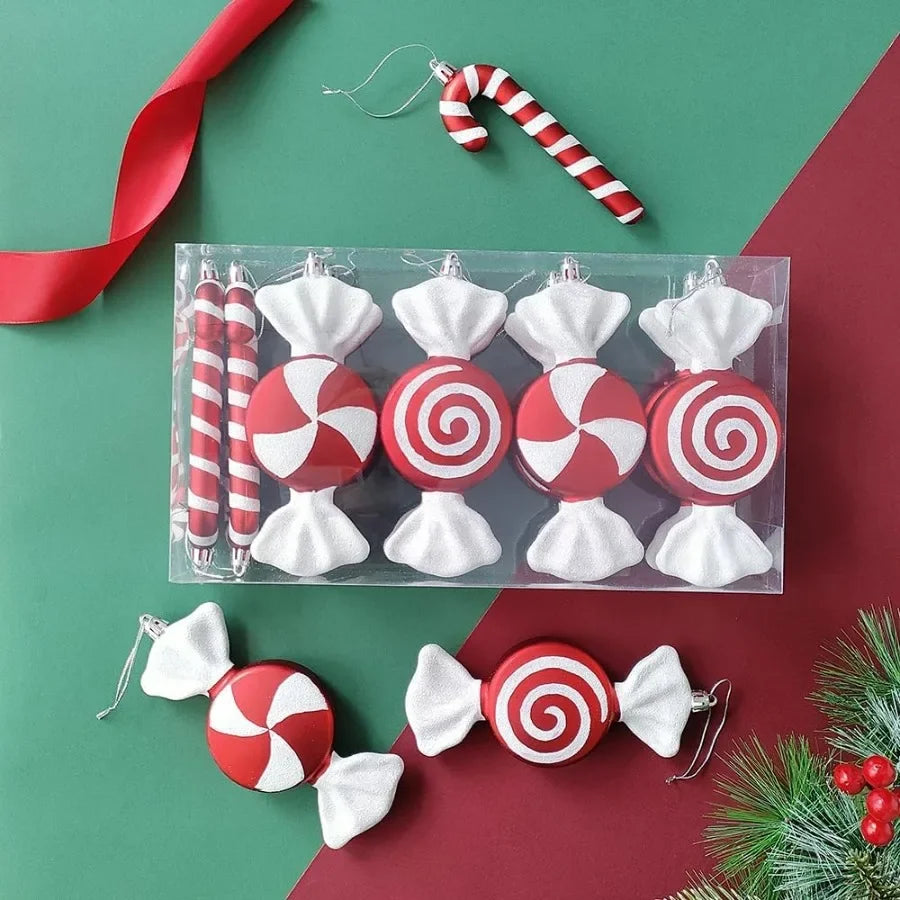 12Pcs Christmas Lollipop Candy Cane Ornaments for Hanging on Christmas Tree Decorations 6.5 Inch Red and White Fake Pendant Cra