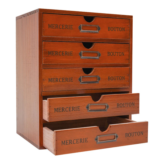 Vintage 5 Layers Large Jewelry Organizer Wooden Storage Box Case With 5 Drawers Wooden Desk Organizer Storage Drawers Brown
