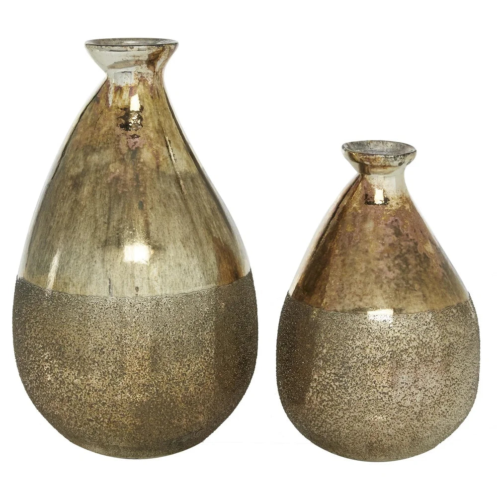 Teardrop Glass Vases Set of 2 Unique Textured Design Rustic Centerpiece Home Decor Living Room Dining Accent