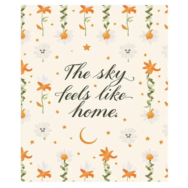 1pc Flannel Blanket "Cozy Floral 'The Sky Feels Like Home' Throw Blanket for Living Room"