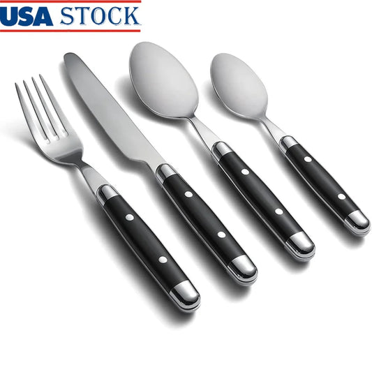 16 Piece Stainless Steel Flatware Set Retro Design Durable Silverware Dining Table Dishwasher Safe 4 People