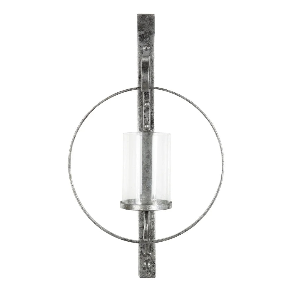 Glamorous Round Metal Wall Candle Holder Sconce with Glass Pillar Stunning Decorative Home Accent Ideal Living Room