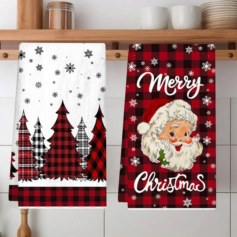 2pcs Christmas Kitchen Towels Merry Christmas Party Decoration 2025 Xmas Santa Claus Dish Towel Navidad Natal New Year Gift 2026