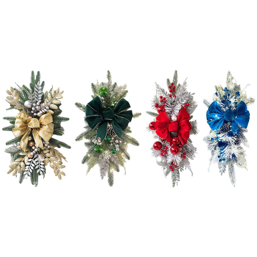 Christmas Wreath Pendants Hanging Stairs Garland Xmas Decoration Christmas Wreath Hanging Pendant for Holiday Wall Door With LED