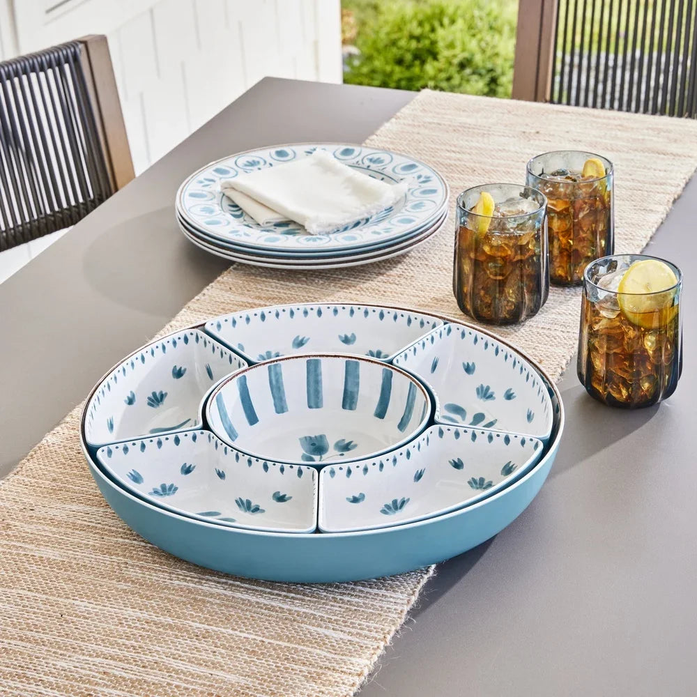Bamboo Melamine Chip Dip Tray Dishwasher Safe Serving Platter Removable Compartments Indoor Outdoor Entertaining Snack Organizer