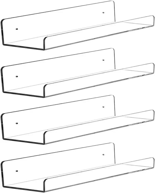 Clear Acrylic Floating Shelves Display Ledge, 5 MM Thick Wall Mounted Storage Shelf for Kitchen/Bathroom/Office,Invisible Kids