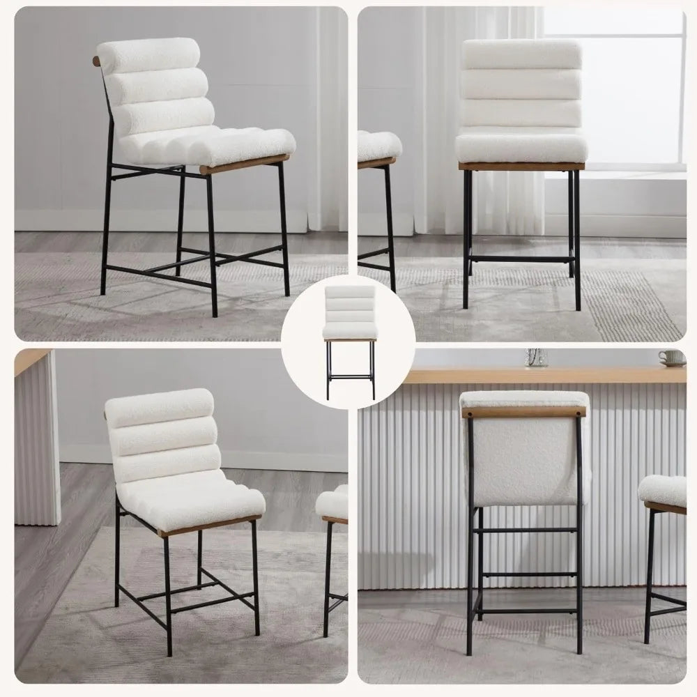 Bar stools Set of 2,25” Modern Upholstered Counter stools with Black Metal Legs, Sherpa Counter Height Chairs for Kitchen Island