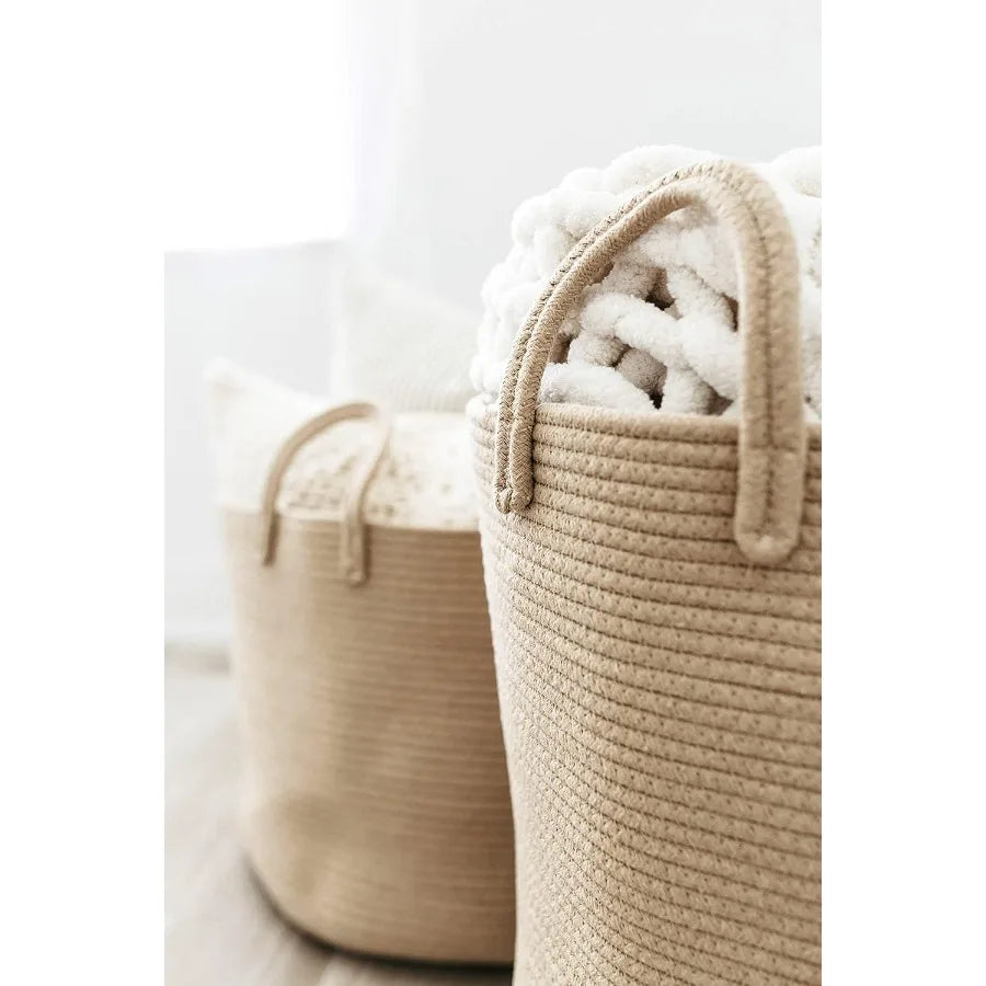 Large Laundry Basket Woven Cotton Rope Basket for Blankets Toy Storage Nursery Hamper Living Room Decor Organizer Soft Durable