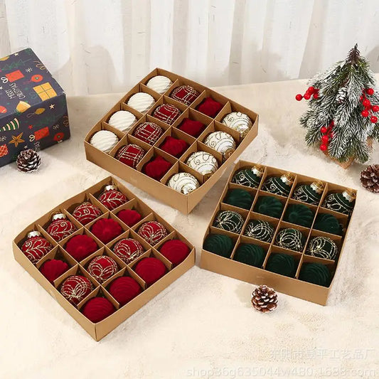 16pcs 8cm Christmas Ball Ornaments Christmas Tree Hanging Party Decoration 2024 Velvet Christmas Spheres Pendant Party Supplies