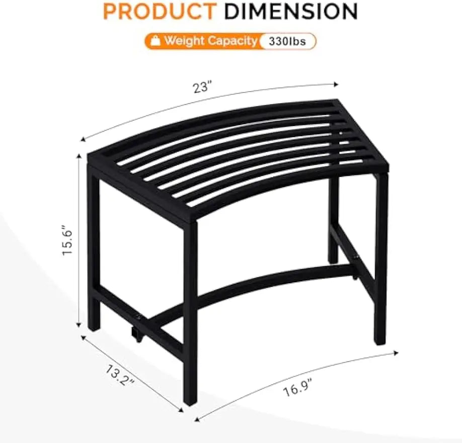 Outdoor Metal Curved Bench, Weatherproof Fire Pit Bench Set of 4, Heavy Duty Steel Backless Benches, Metal Outside Seating