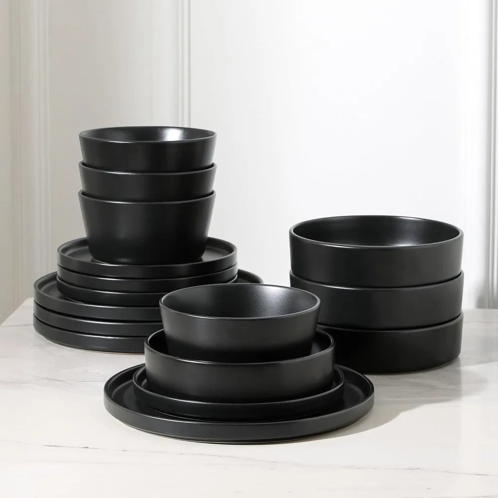 Celina Modern Stoneware 16-Piece Dinnerware Set: Cereal Bowls, Dinner Plates, and Plate-Bowl Combo