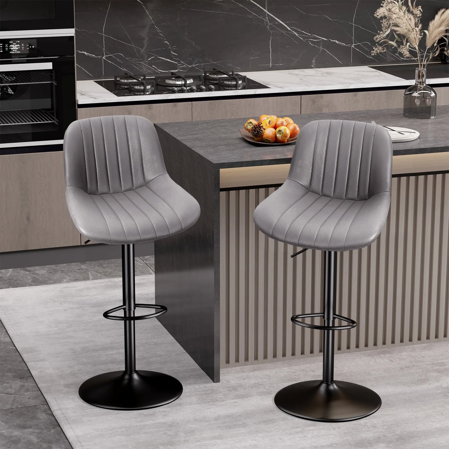 Bar Stool 2-Piece Set, Adjustable Modern Rotating Bar Stool with Backrest, Counter High Performance Fabric Island Chair