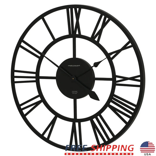 30inch Decorative Wall Clock Roman Numeral Design Battery Operated Elegant Matte Black Durable Home Accent Easy Installation