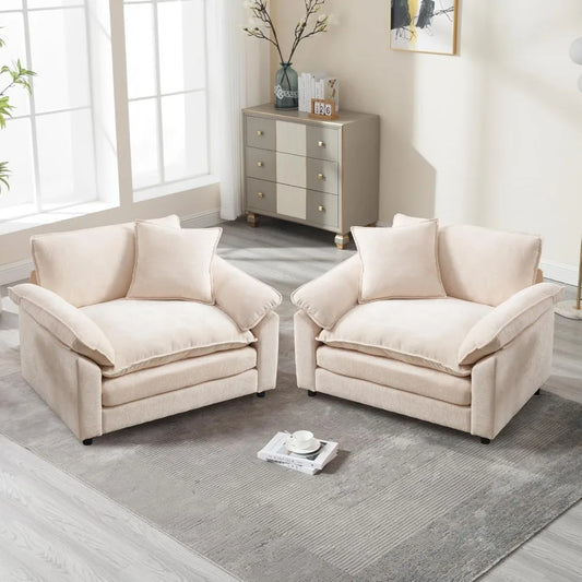 Modern Oversized Chair Set of 2, Comfy Chenille Accent Chair Large Upholstered Armchair with Extra Thick and Deep Seat Lounge