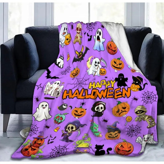 Halloween Throw Blanket Soft Flannel Ghost Blanket, Comfortable Plush Sofa Bed for Kids and Adults