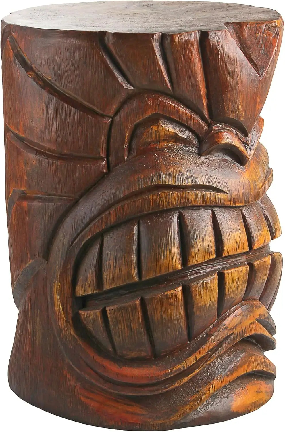 Design Toscano Grand Tiki Face Kanaloa Teeth Indoor/Outdoor Side Table Statue, Patio, Bar, Den, 20 inch tall, Cast Stone Resin,
