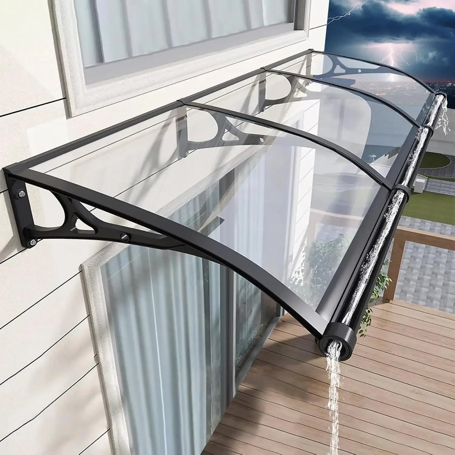 Awning for Door Entrance, Awnings for Doors, Polycarbonate Cover Outdoor Front Door Patio UV/Rain/Snow Protection