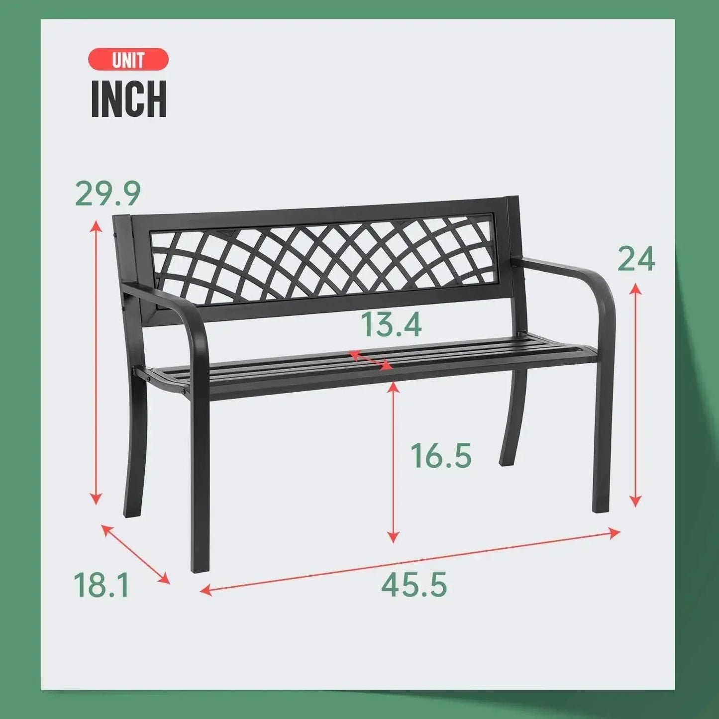 Customizable-Garden Bench,Outdoor Benches,Iron Steel Frame Patio Bench With Mesh Pattern And Plastic Backrest Armrests ,Black