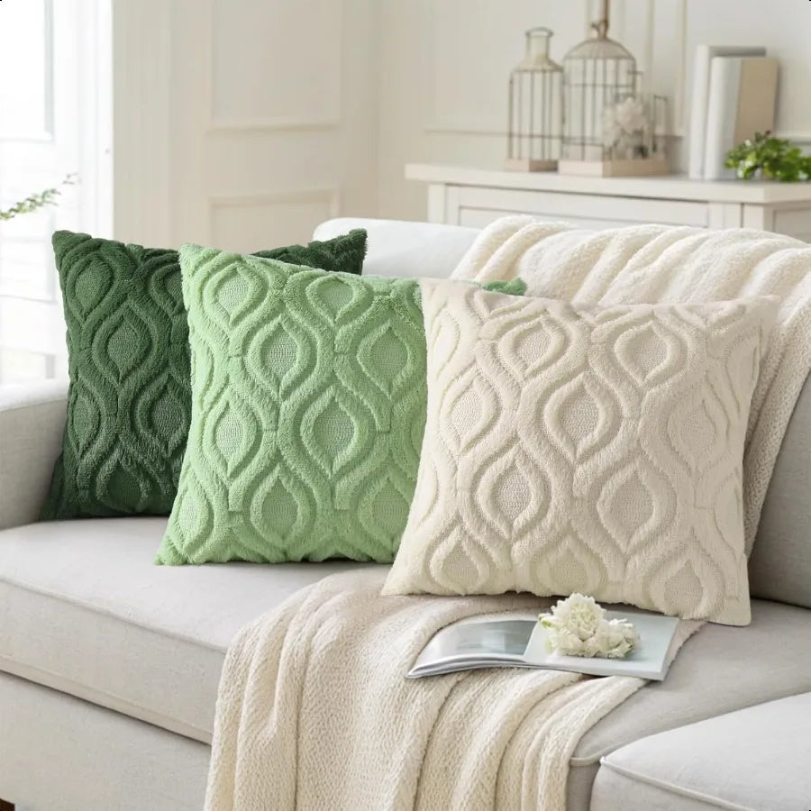 Fall Throw Pillow Covers 18x18 Inch Set of 2 Soft Plush Decorative Faux Fur Beige Solid Couch Pillow Covers Accent Farmhouse Ne
