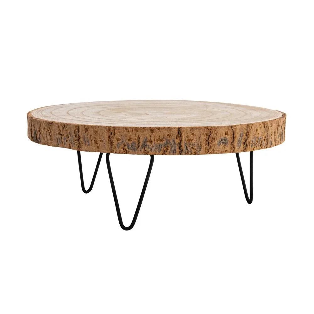 Decorative Paulownia Wood Pedestal Stand Natural Rustic Accent with Metal Hairpin Legs Home Decor Plants Candles Display