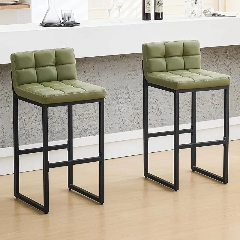 TTY Set of 3, Upholstered PU Leather Counter Height Barstools with Low Back and Thickened Metal Legs, Modern UE