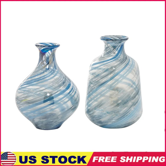 Unique Handmade Blown Glass Vases Set of 2 Round Shape Modern Decor Indoor Accent Contemporary Spaces