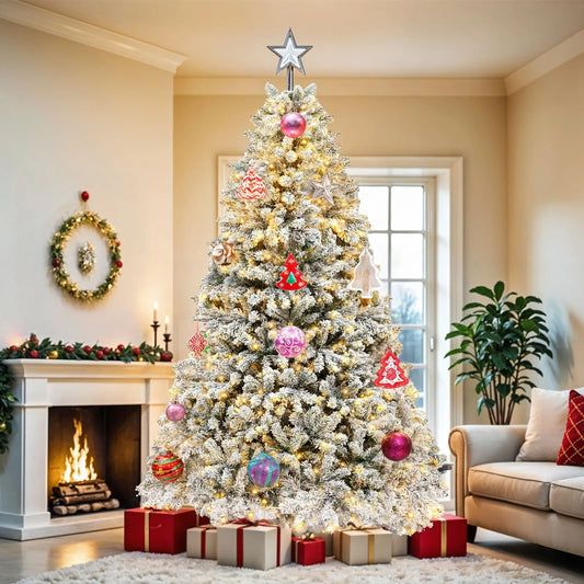 6ft Prelit Snow Flocked Artificial Full Christmas Tree with Remote Control