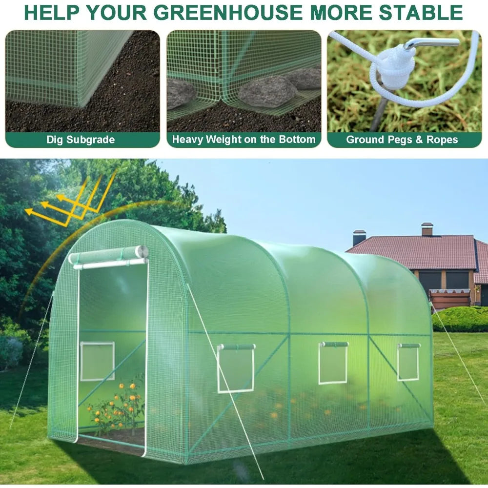 Walk-in Greenhouse, 12x7x7 FT Heavy Duty Tunnel Green House for Outdoors, Portable Green Houses for Outside, Winter Hot House wi